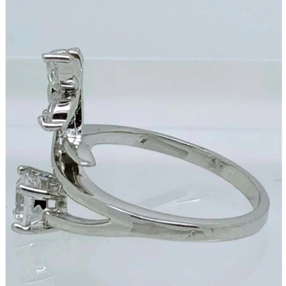 Vintage 1990s‎ Butterfly Bypass Ring Silver Tone Marquise Round Stones Size 7.5